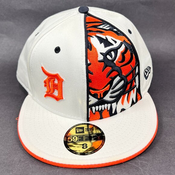 Detroit Tigers MLB Hat Cap Fitted 8 New Era 59Fifty White Orange Baseball Mens